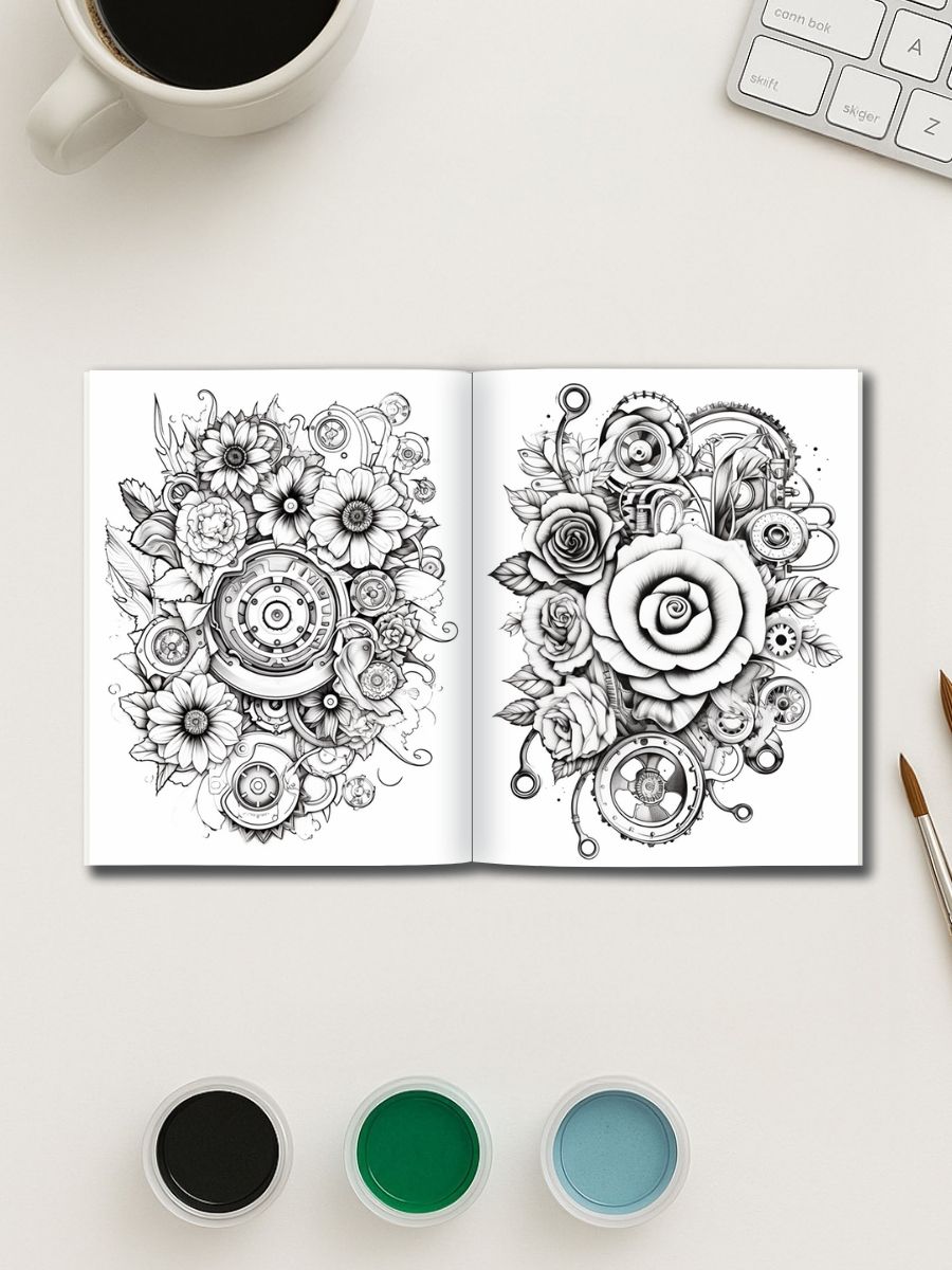 Floral Mandala Coloring Pages – 253 Steampunk Bloom Designs 3 Floral Mandala Coloring Pages – 253 Steampunk Bloom Designs - Image 3