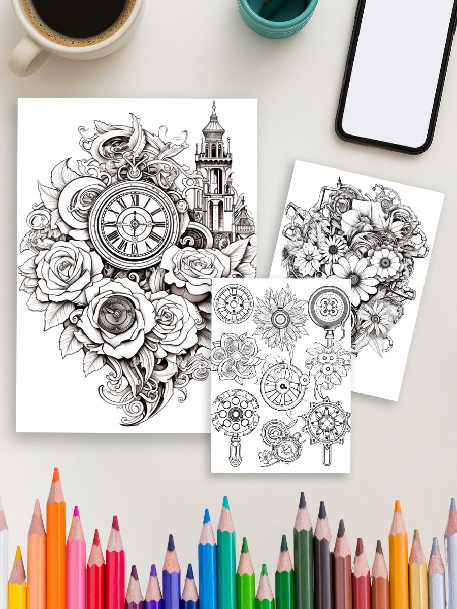 Floral Mandala Coloring Pages – 253 Steampunk Bloom Designs 4 Floral Mandala Coloring Pages – 253 Steampunk Bloom Designs - Image 4