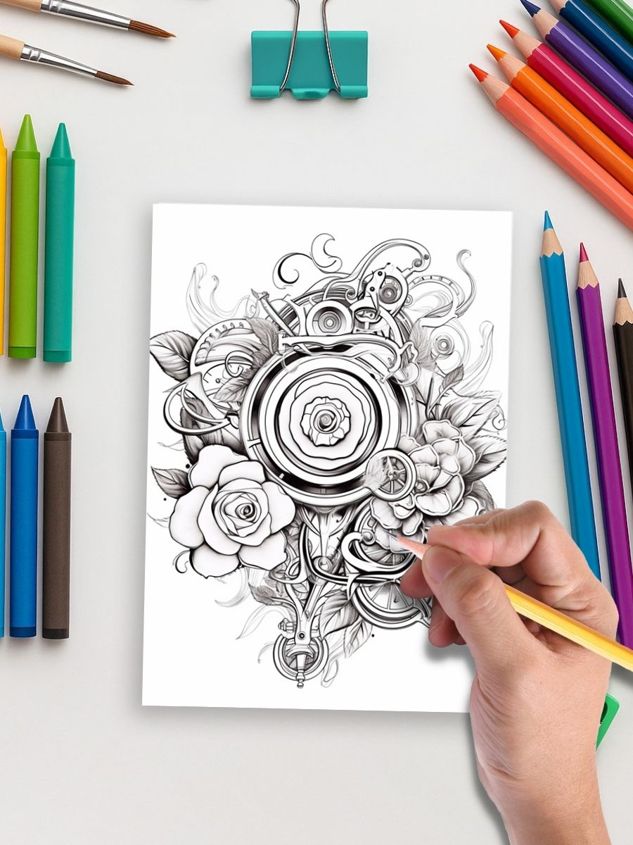 Floral Mandala Coloring Pages – 253 Steampunk Bloom Designs 5 Floral Mandala Coloring Pages – 253 Steampunk Bloom Designs - Image 5