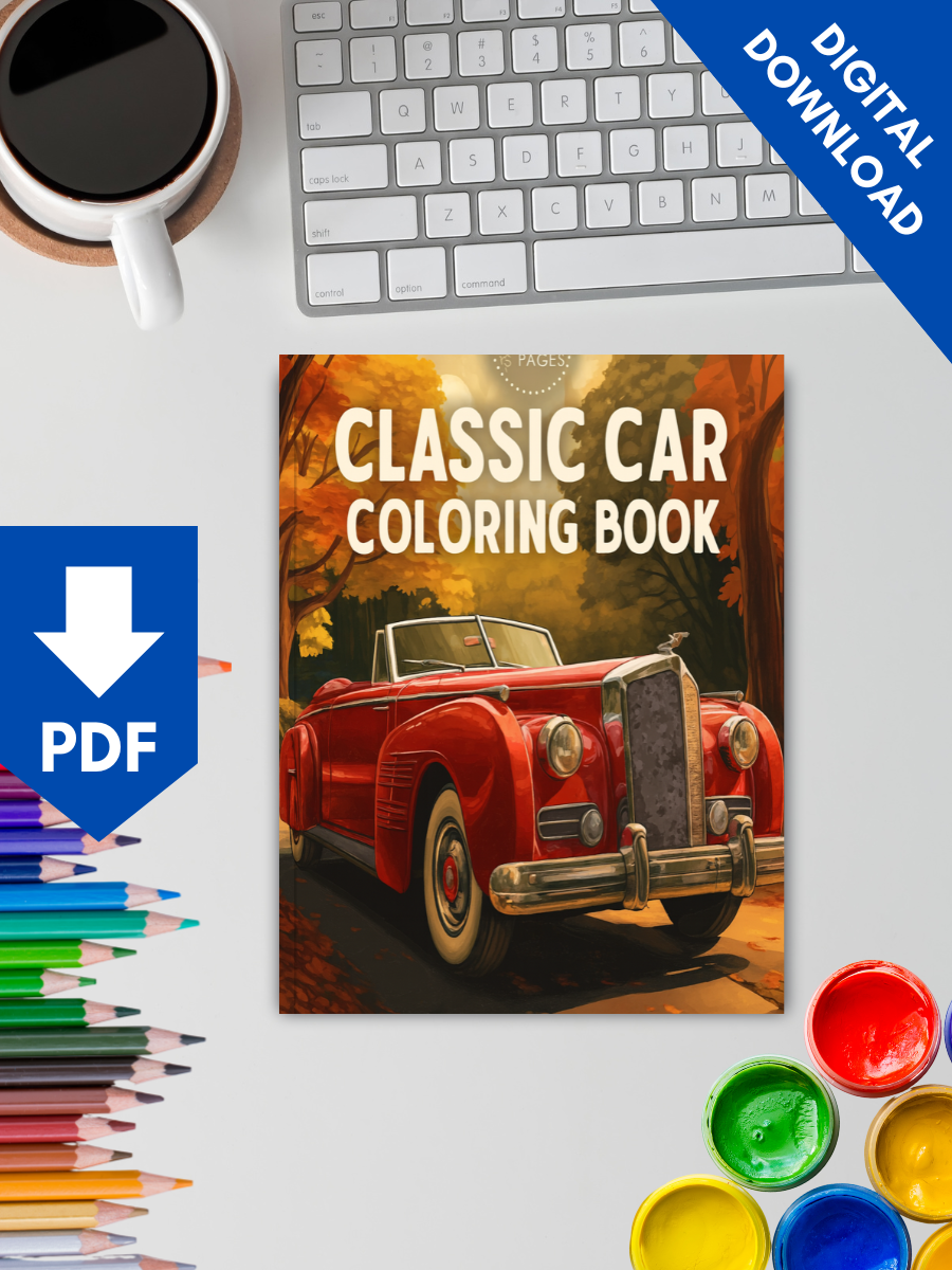 Stunning Classic Car Coloring Book for Adults – 75 Vintage Cars + 8 Colored Covers 2 classic coloring book cover