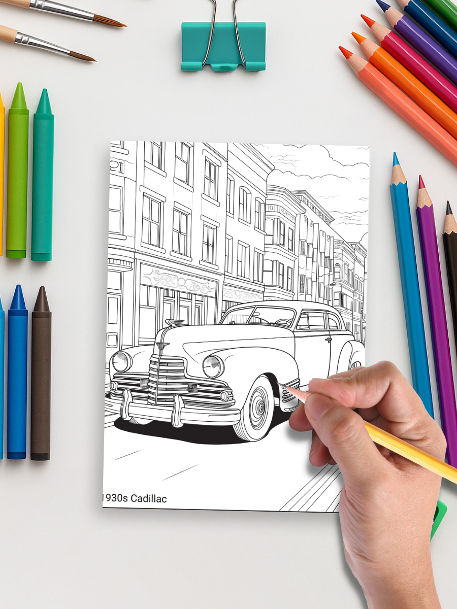 Stunning Classic Car Coloring Book for Adults – 75 Vintage Cars + 8 Colored Covers 5 lined art coloring pages for adults