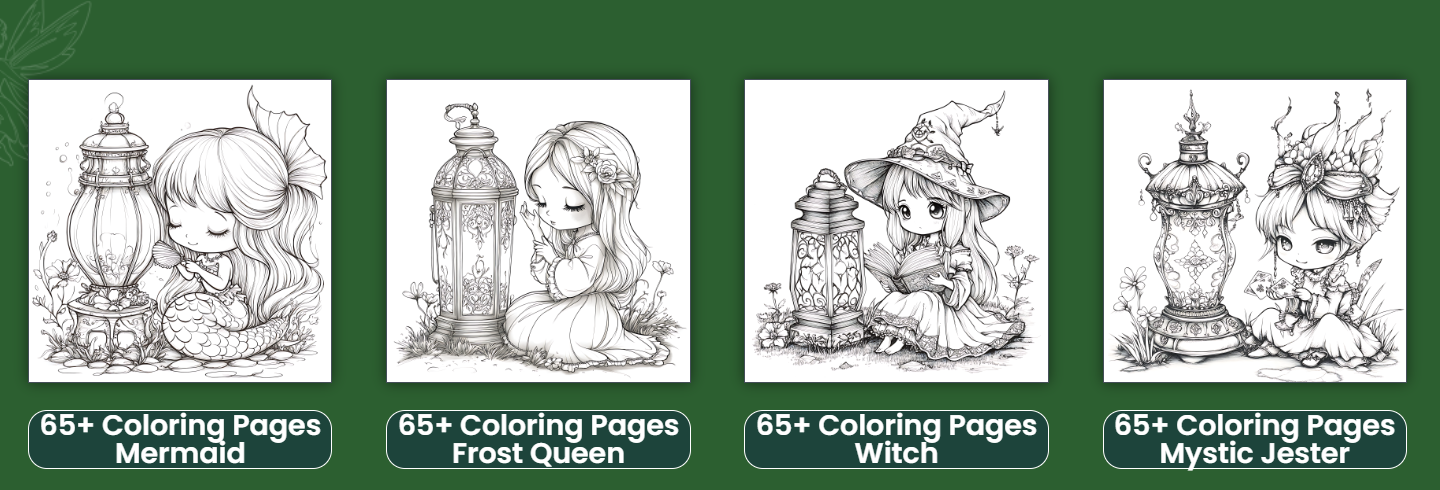 three picture of Lantern Coloring Pages – Lantern Dreams (650+ PLR Pack)