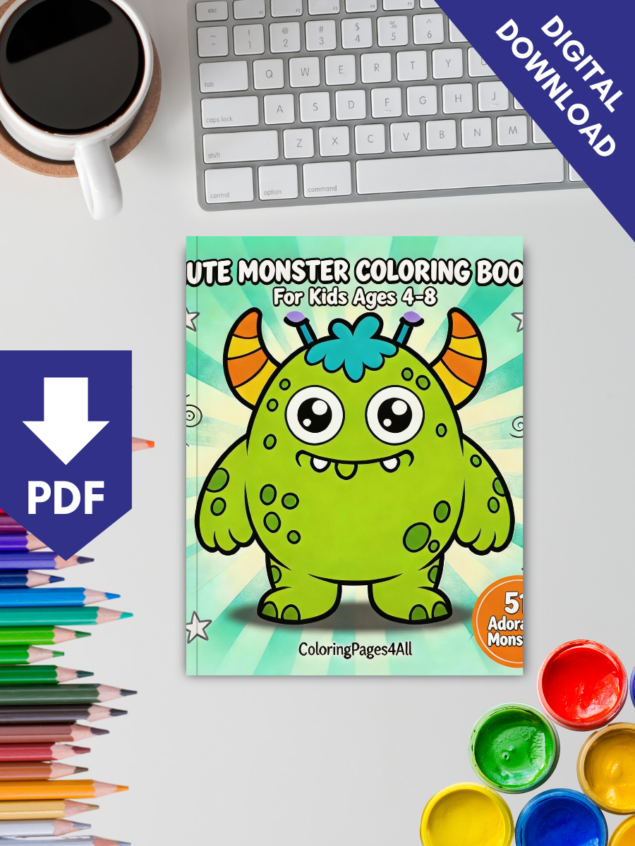 Cute Monster Coloring Book for Kids Ages 4–8 – 51 Adorable Monsters | Instant Download 2 Cute monster coloring book pages