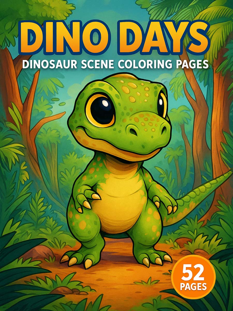 Dino Days – 52 Dinosaur Scene Coloring Pages 1 Dino Days – Dinosaur Scene Coloring Pages 52 Pages