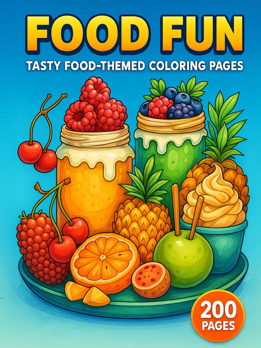 Food Fun – 200 Delicious Food-Themed Coloring Pages 1 Food Fun – Tasty Food Themed Coloring Pages 200 Pages