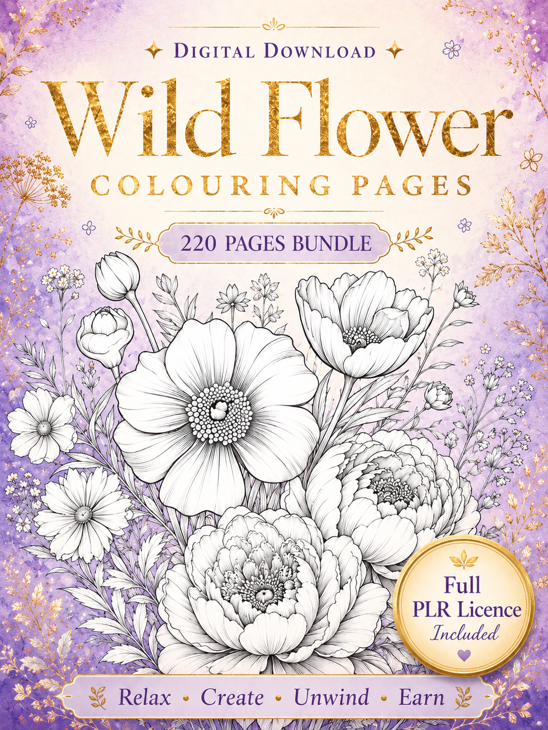 PLR Wild Flower Coloring Pages — Print & Resell 220 Pages 1 PLR wild flower colouring pages