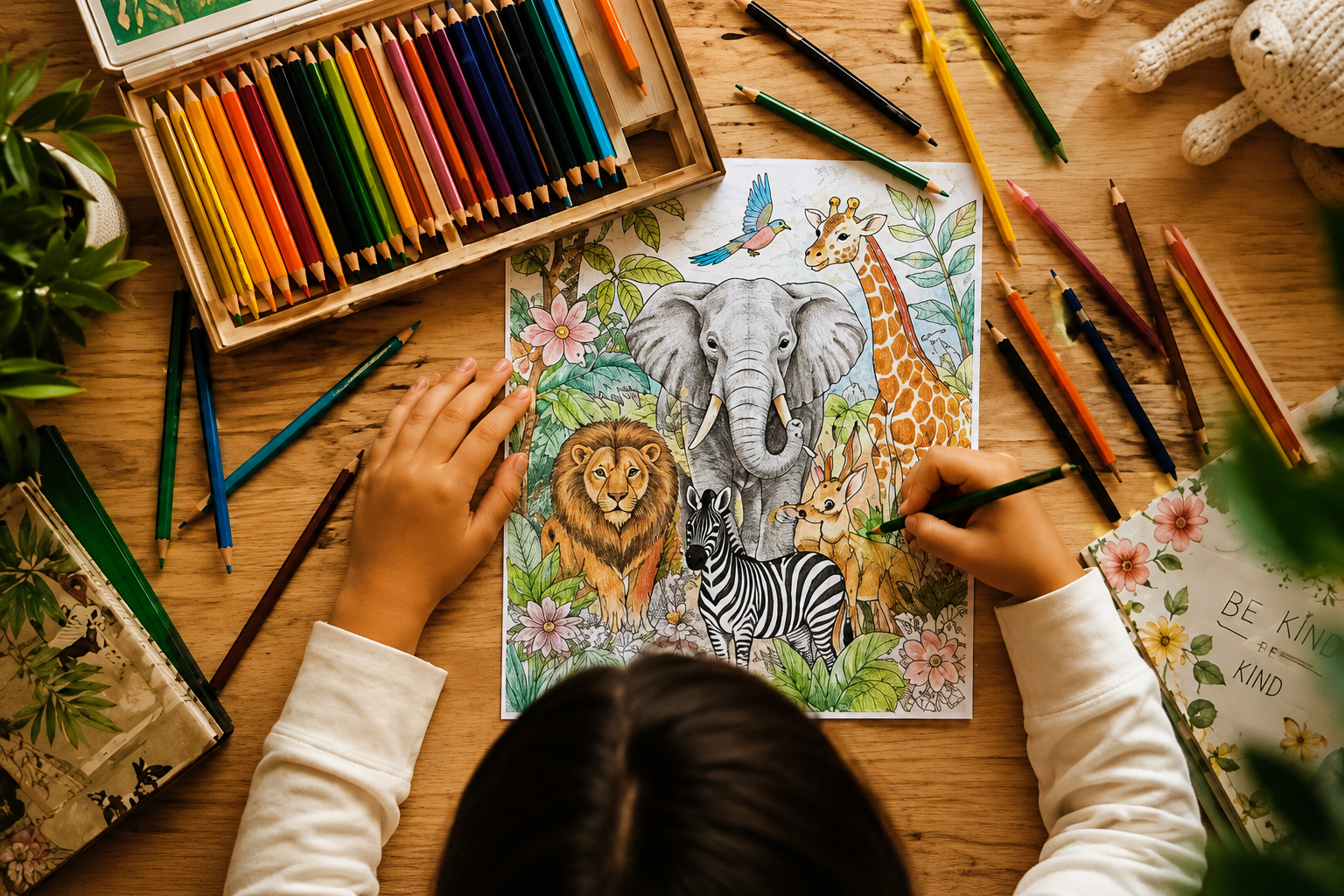 Agirl coloring an animal