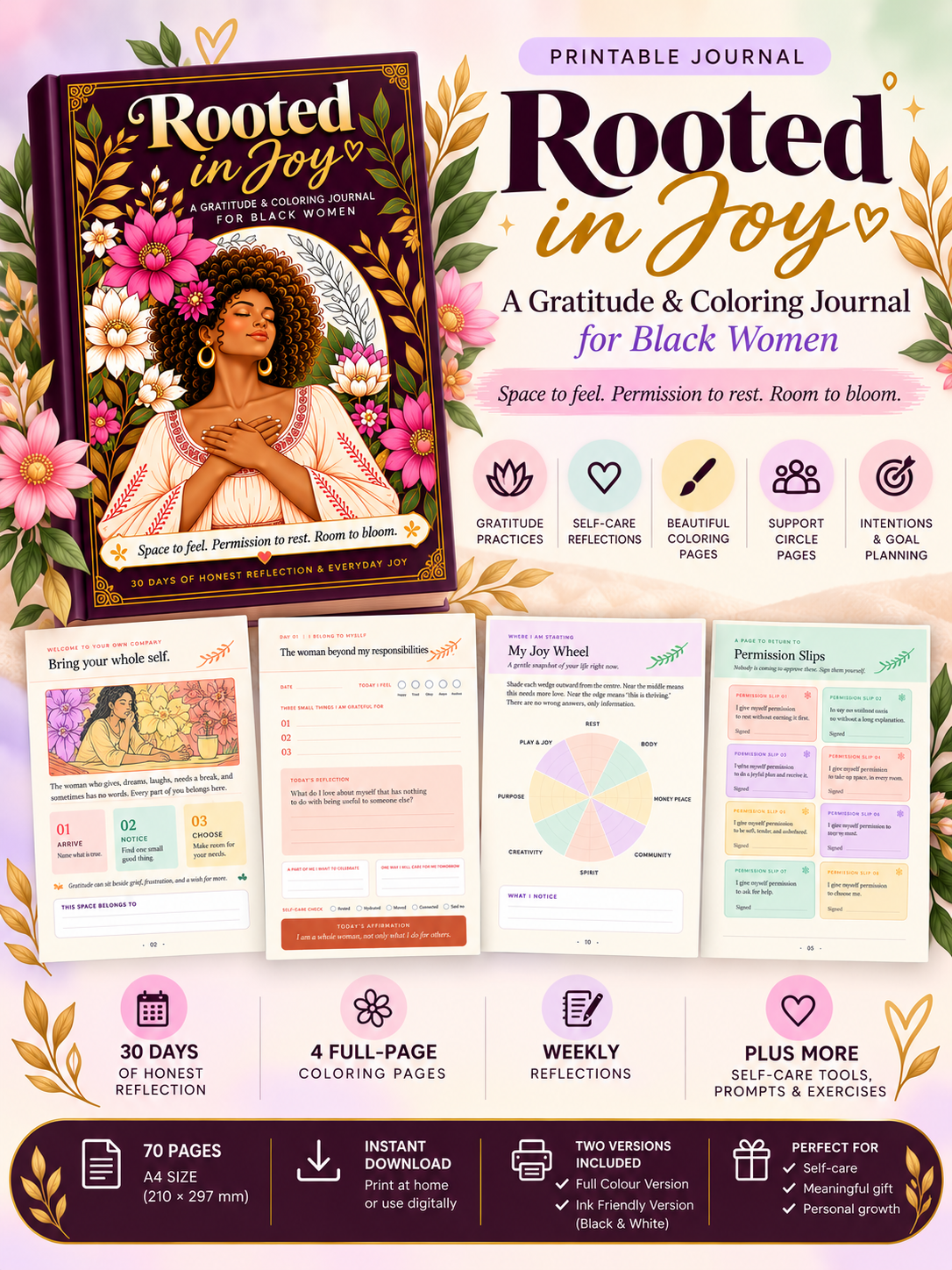 Gratitude and coloring journal for women