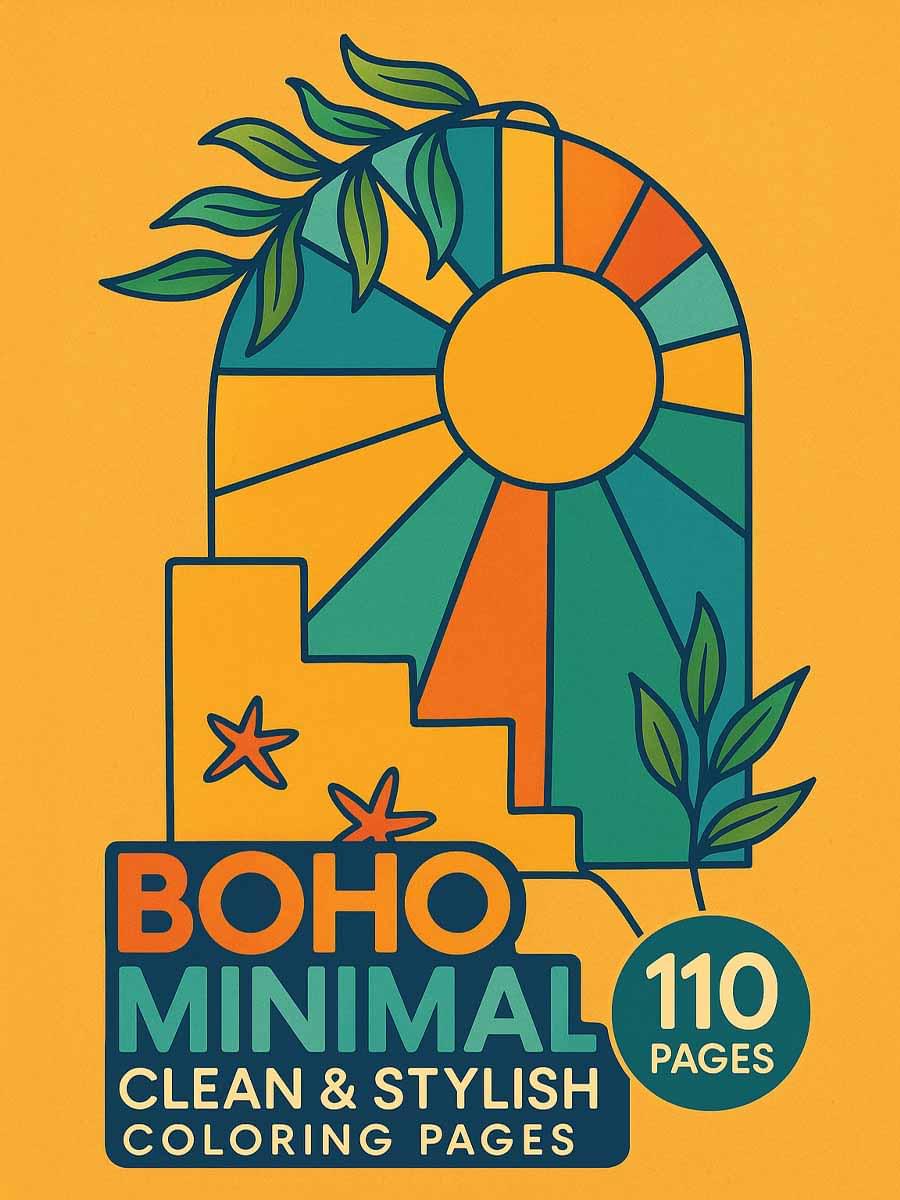 Discover 110 Boho Minimal coloring pages featuring clean, stylish designs for mindful coloring and creative relaxation. Perfect for adults & teens.