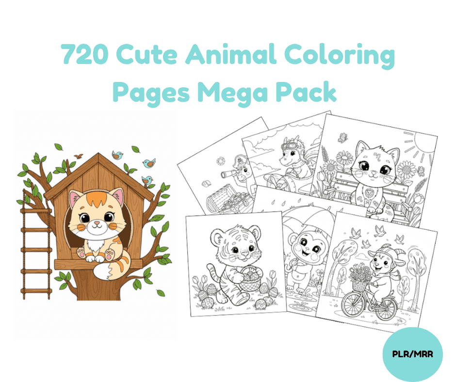 720 Cute Animal Coloring Pages Mega Pack – PLR & MRR Rights Included 1 cute animal coloring pages PLR