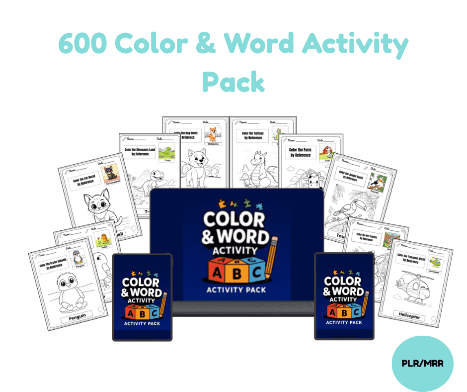 Color and Word Activity Book – 12 Themes with PLR License | KDP, Etsy & Printables 1 color and word activity book PLR bundle