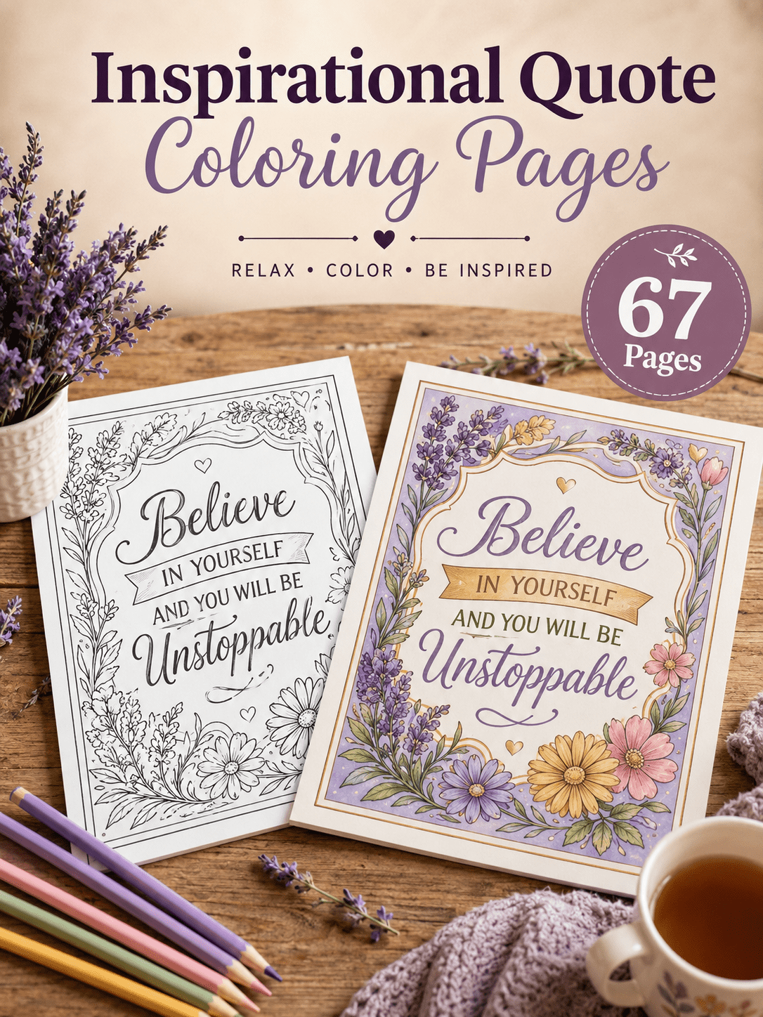 Inspirational Quote Coloring Pages Printable PDF | 67 Positive Affirmation Coloring Sheets for Adults 1 Coloring book with inspirational quotes