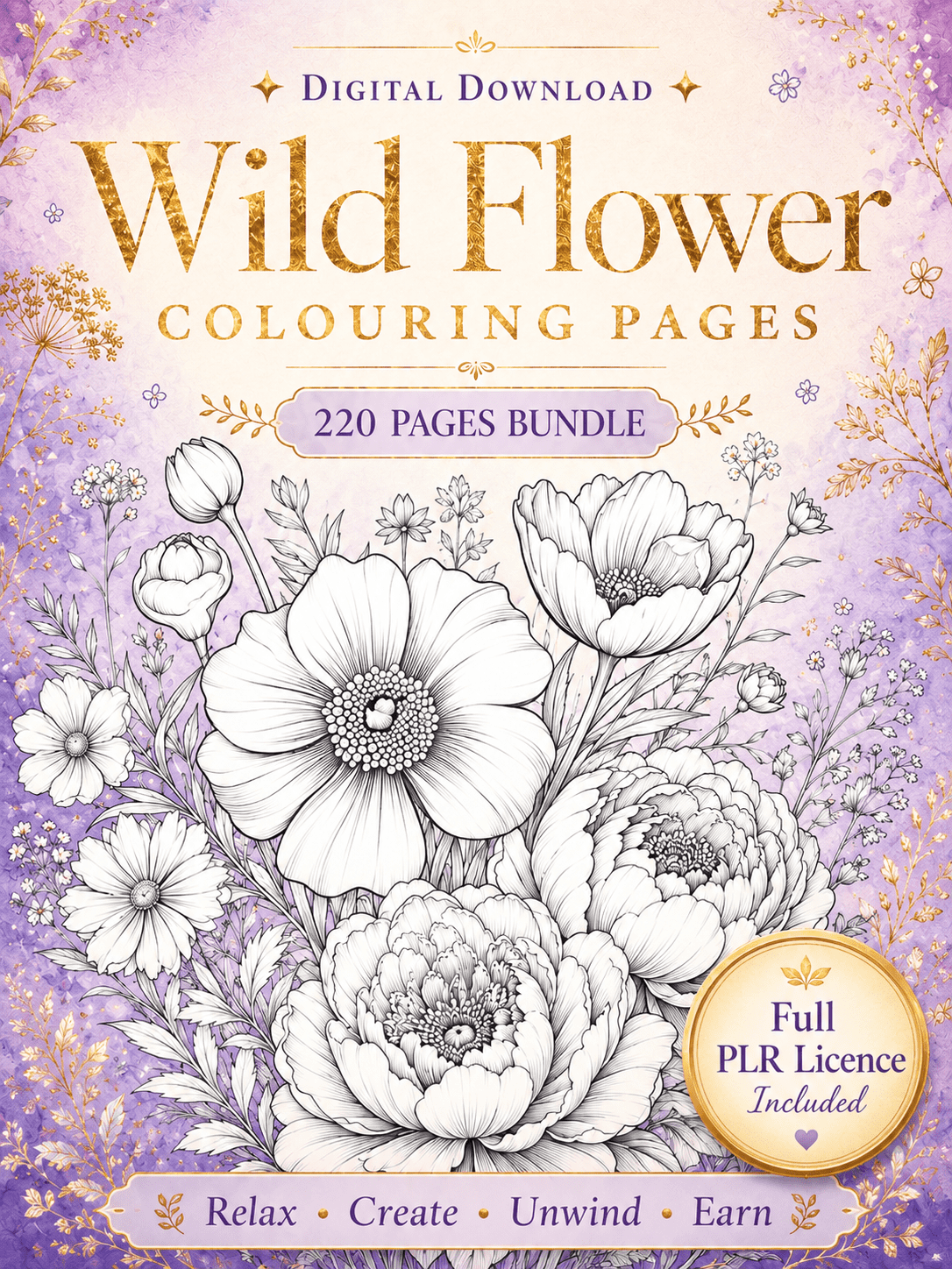 PLR Wild Flower Coloring Pages — Print & Resell 220 Pages 1 PLR wild flower colouring pages